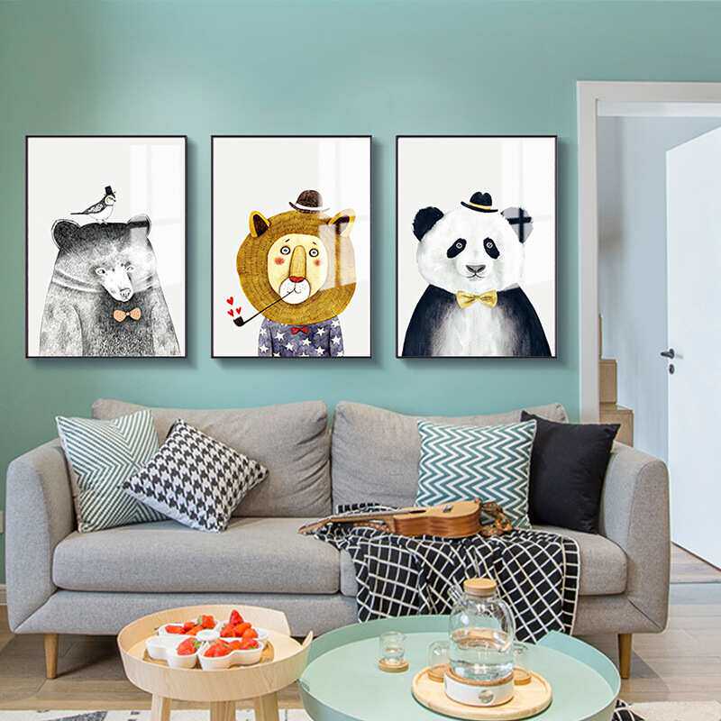 儿童房挂画客厅沙发背景墙创意墙画简欧卡通装饰画卧室床头画家用