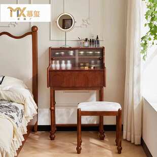 实木小钢琴梳妆台60cm中古小型床头化妆台超窄法式复古化妆桌一体