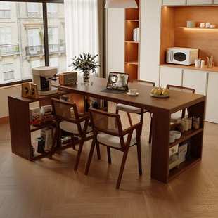 胡桃木色实木岛台餐桌2025新款客厅一体吧台茶桌多功能可伸缩中台