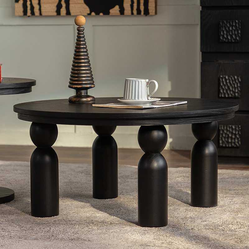 侘寂风实木大小组合家用小户型圆形小桌子客厅民宿酒店洽谈咖啡桌