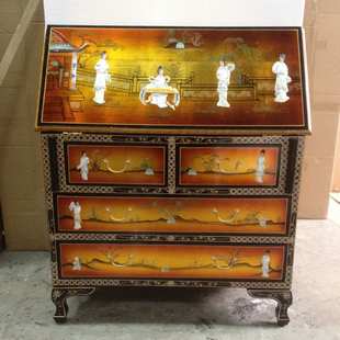 至高美秘书柜金箔贝壳古典中式家具翻盖折叠四斗储物柜门厅玄关柜