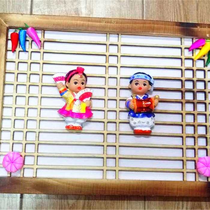 韩式木框装饰画新郎新娘婚房布置朝鲜族人偶树脂工艺品布艺辣椒