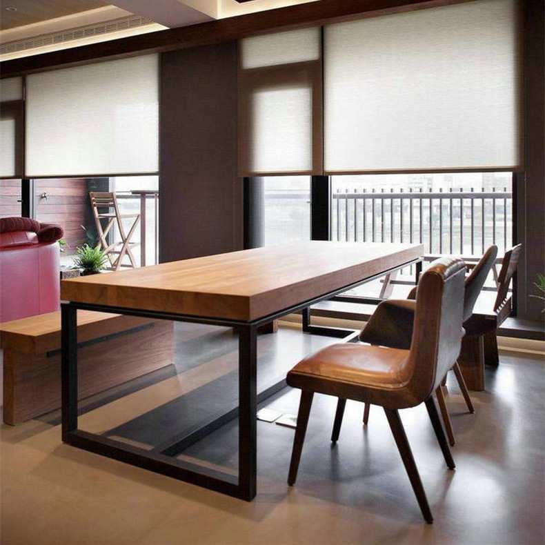 美式铁艺桌工业风餐桌简约现代家用饭桌长方形餐桌椅组合实木餐桌