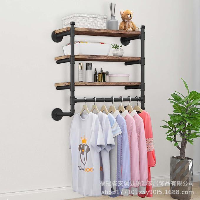 美式复古墙上管道置物架承重力强铁艺工业风理发简约壁挂书架