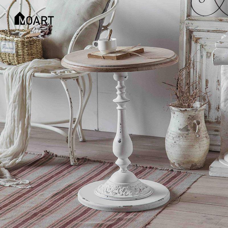 实木铁艺小茶几复古做旧客厅美式loft工业风圆桌甜品店圆形小桌子