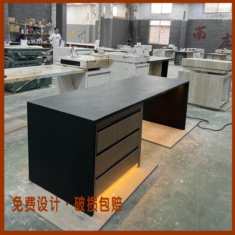 岩板齐平款多功能中岛台中古风极简意式高级感厨房餐厅吧台