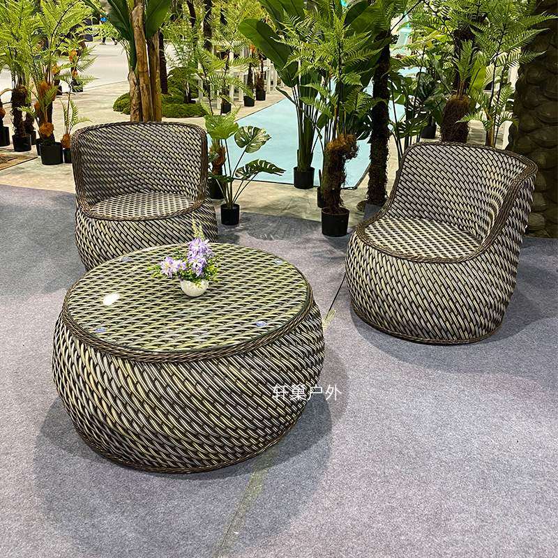 简约户外藤编沙发庭院花园休闲懒人沙发圆床民宿现代双人沙发阳台