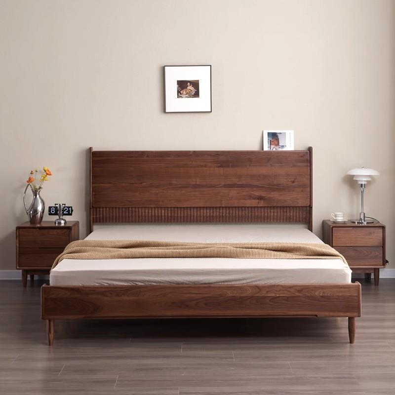 北美黑胡桃全实木竖琴双人床现代简约樱桃木原木主卧北欧双人婚床
