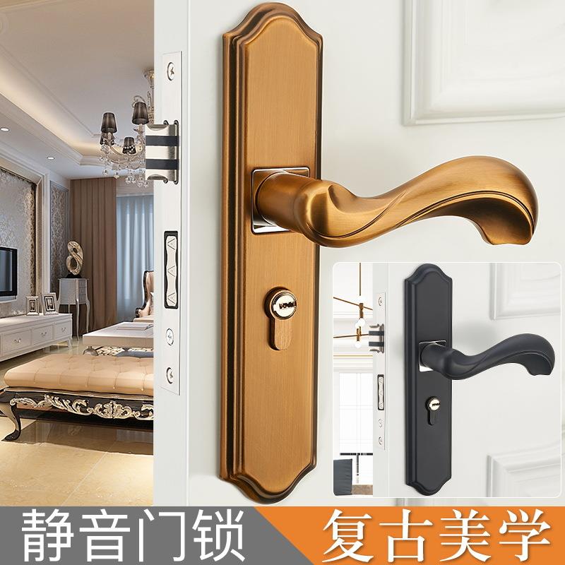 欧式黄古房间门锁室内卧室实木门锁通用型家用静音机械门锁把手