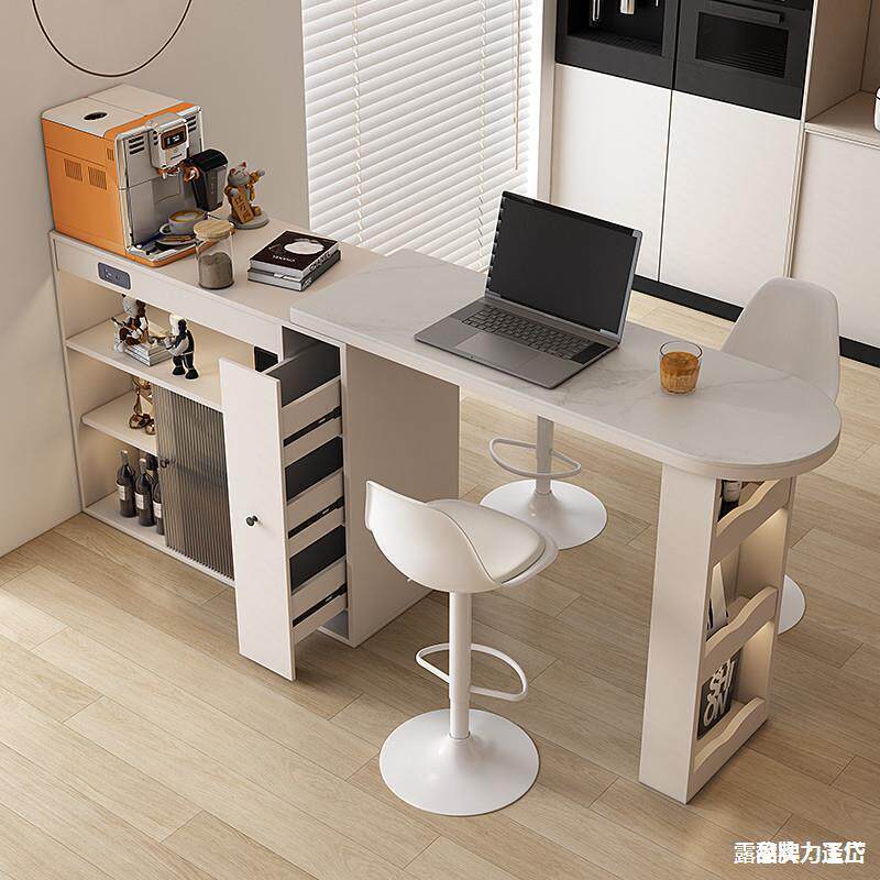 家用伸缩餐厅客实木吧台桌旋转岩板隔断柜储物餐风小户型奶油