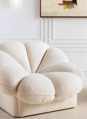 北欧艺术花瓣形设计师简约造型单人沙发白色布艺阳台客厅懒人沙发