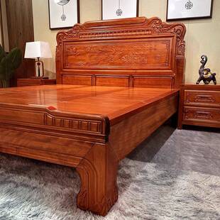 金花梨木床全卯榫结构中式主卧1.8婚床双人床仿古雕花1.5中式大床