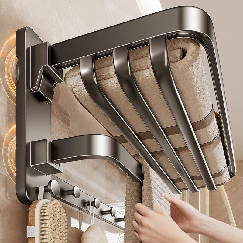 吸盘毛巾架卫生间免打孔浴室置物架浴巾架一体挂杆淋浴房厕所套件