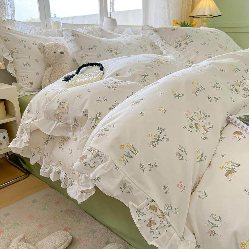 浪漫花边韩式全棉四件套轻奢纯棉床单公主风被套床笠少女复古床品