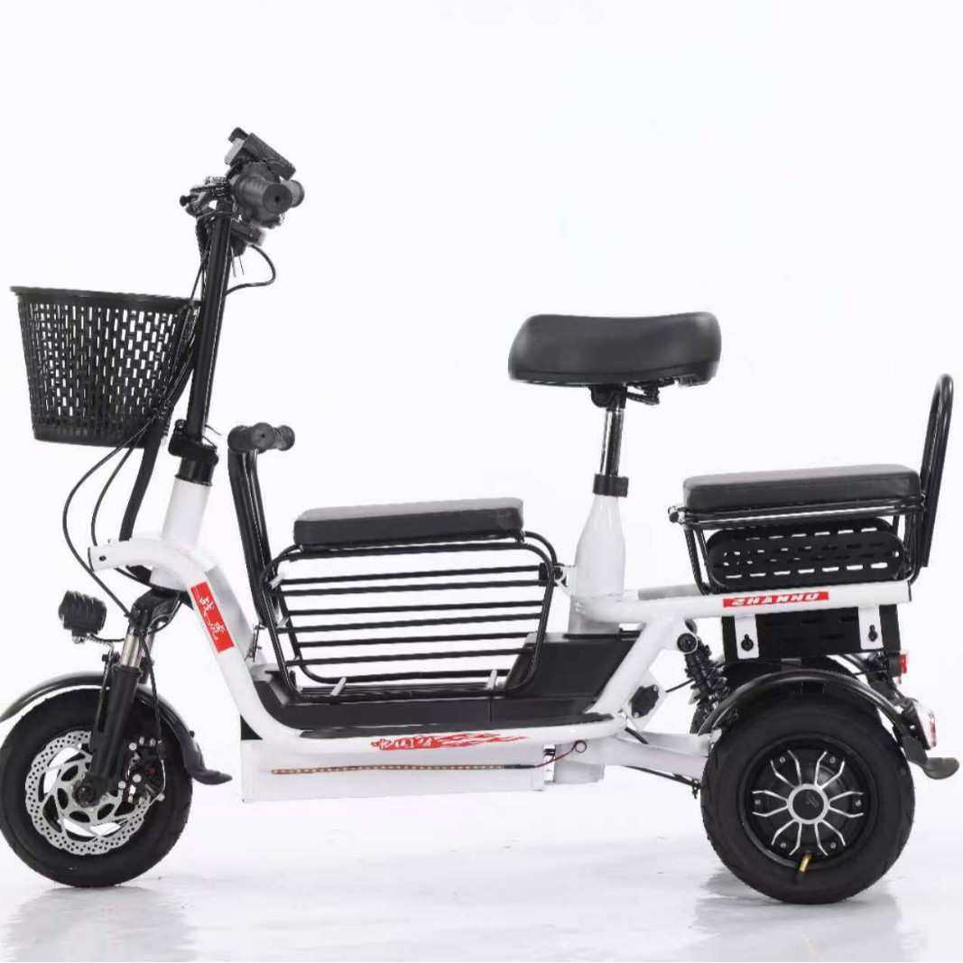 女士带娃轻便折叠老年代步电动三轮车小型家用接送孩子亲子电瓶车