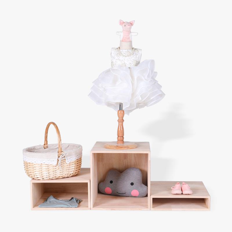 北欧风实木高低模特台地台展示服装模特架橱窗流水台层次阶梯木框