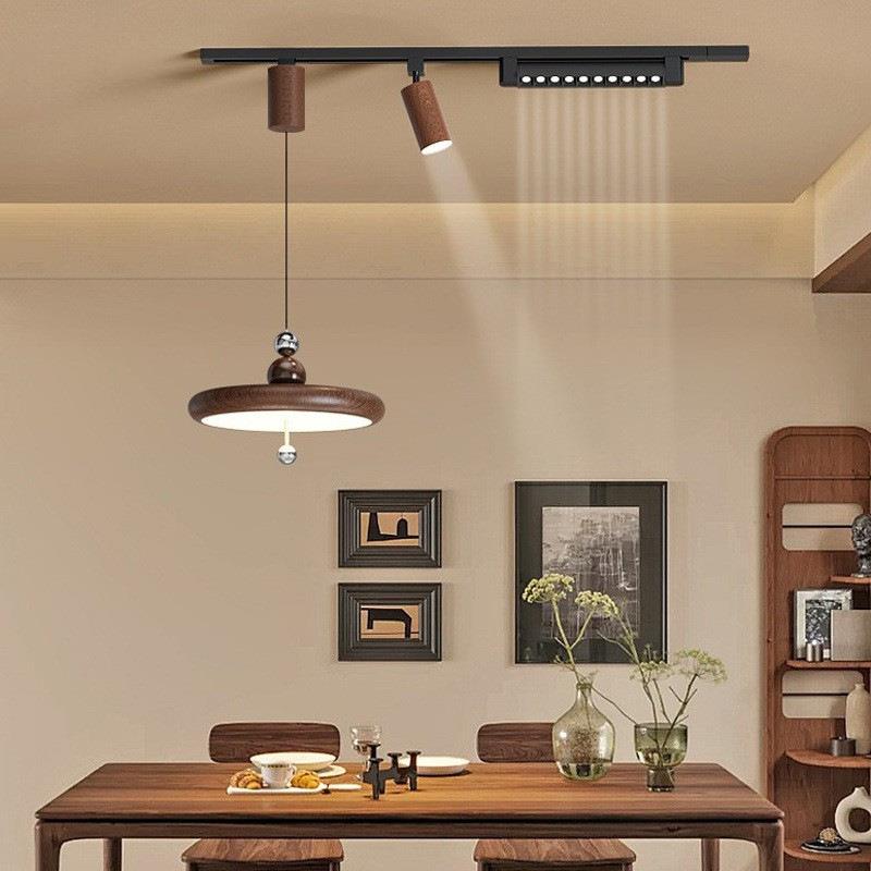 新款中古风升降悬停灯明装可移动轨道奶油风现代简约吧台餐厅吊灯