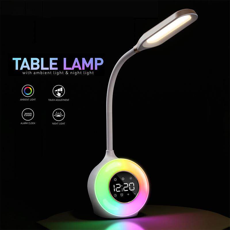 新款日出唤醒台灯时钟触摸RGB七彩氛围灯显示屏LED小夜灯