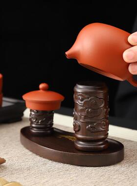 三一堂黑檀木晾壶架磁吸壶盖托茶壶架紫砂壶配件茶具套组实木盖置