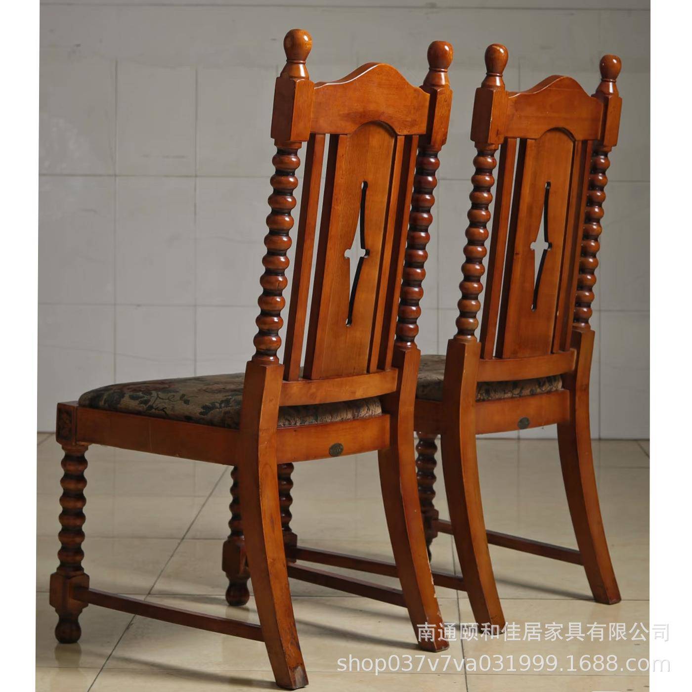 法式实木雕花珍珠柱设计餐椅复古风浮雕软包布艺卧室梳妆凳书椅