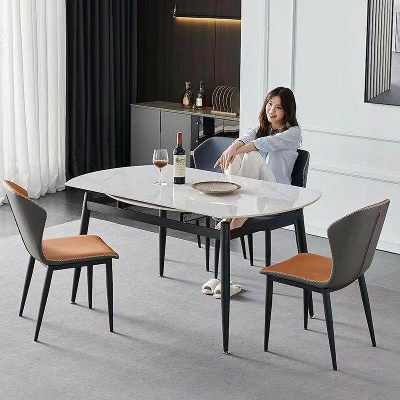 意式伸缩岩板餐桌家用小户型现代简约可变圆形餐桌椅组合方圆两用