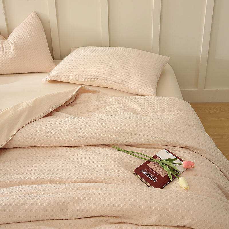 日式无印风高端纯棉华夫格水洗棉全棉A类简约四件套几语床上用品