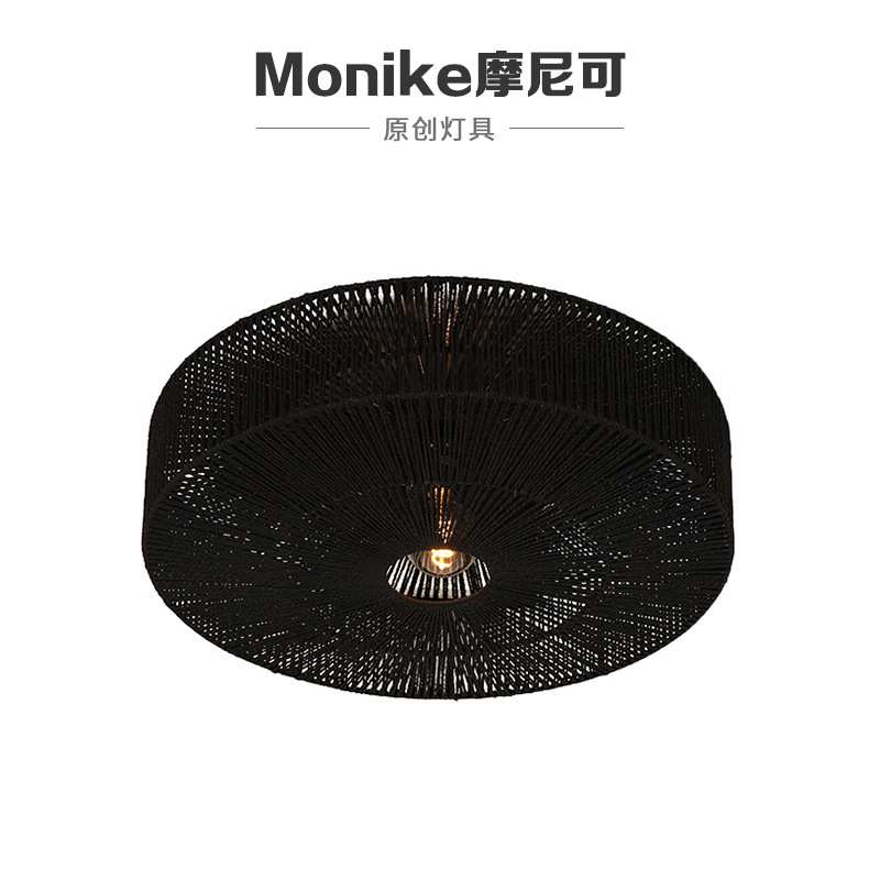 民宿卧室藤艺led客厅吸顶灯跨境设计师餐厅圆形室内中山灯具麻绳