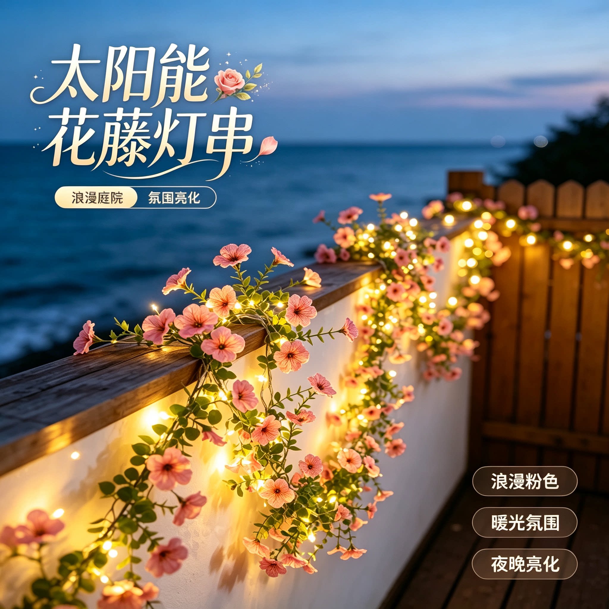 户外led花藤灯串太阳能小彩灯花园阳台庭院装饰花灯氛围灯布置