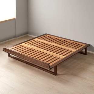 北欧黑胡桃木排骨架简约无靠背无床头床小户型日式榻榻米床架