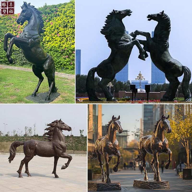 大型广场装饰马雕塑 铸铜动物仰蹄子站立马雕像 十二生肖铜马雕塑