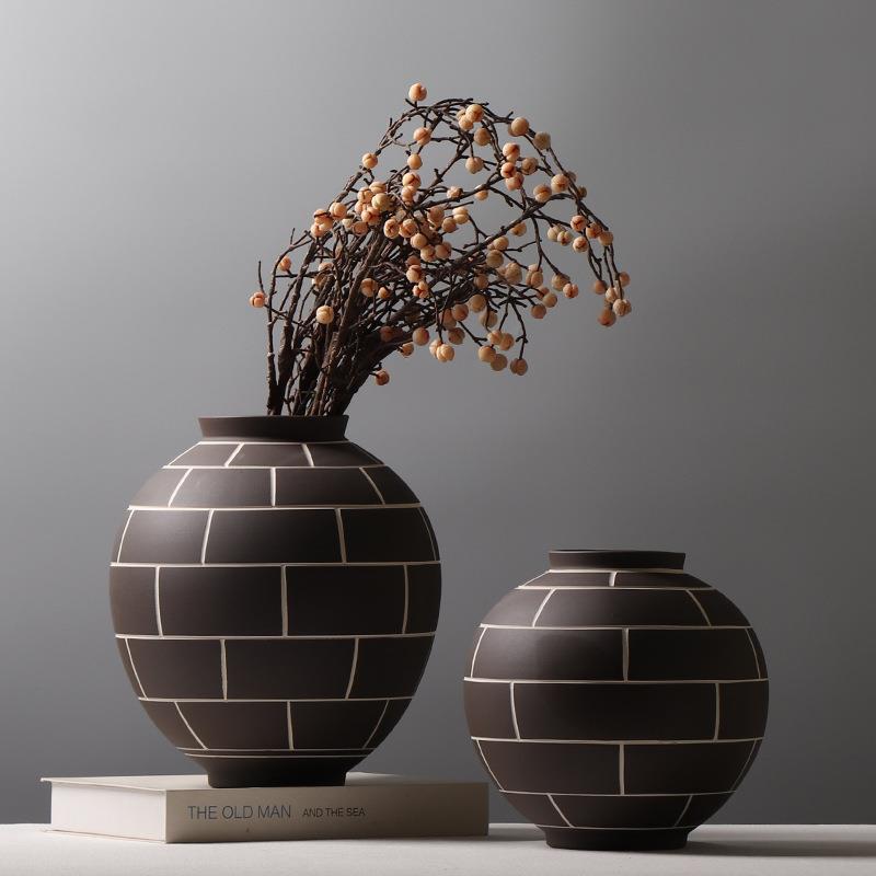 中古创意陶瓷花瓶样板房茶室书房插花装饰品拼色罐子摆件花架花器