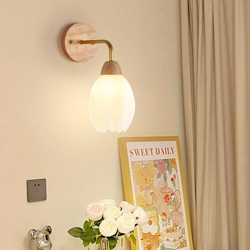 跨境热销原木过道走廊壁灯客厅背景墙壁挂灯卧室床头花朵灯