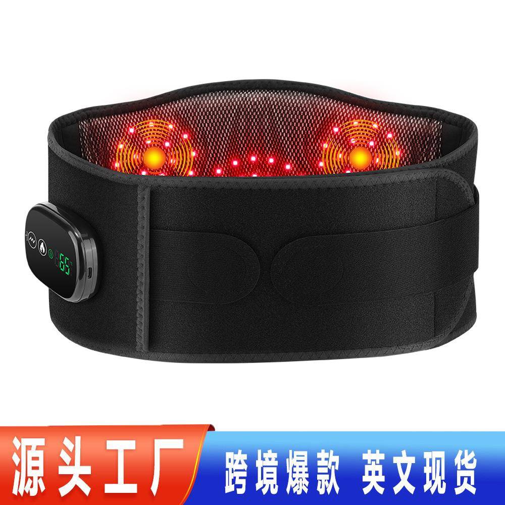 跨境红光加热按摩护腰带 4马达腰部震动热敷理疗仪带支撑弹力腰带