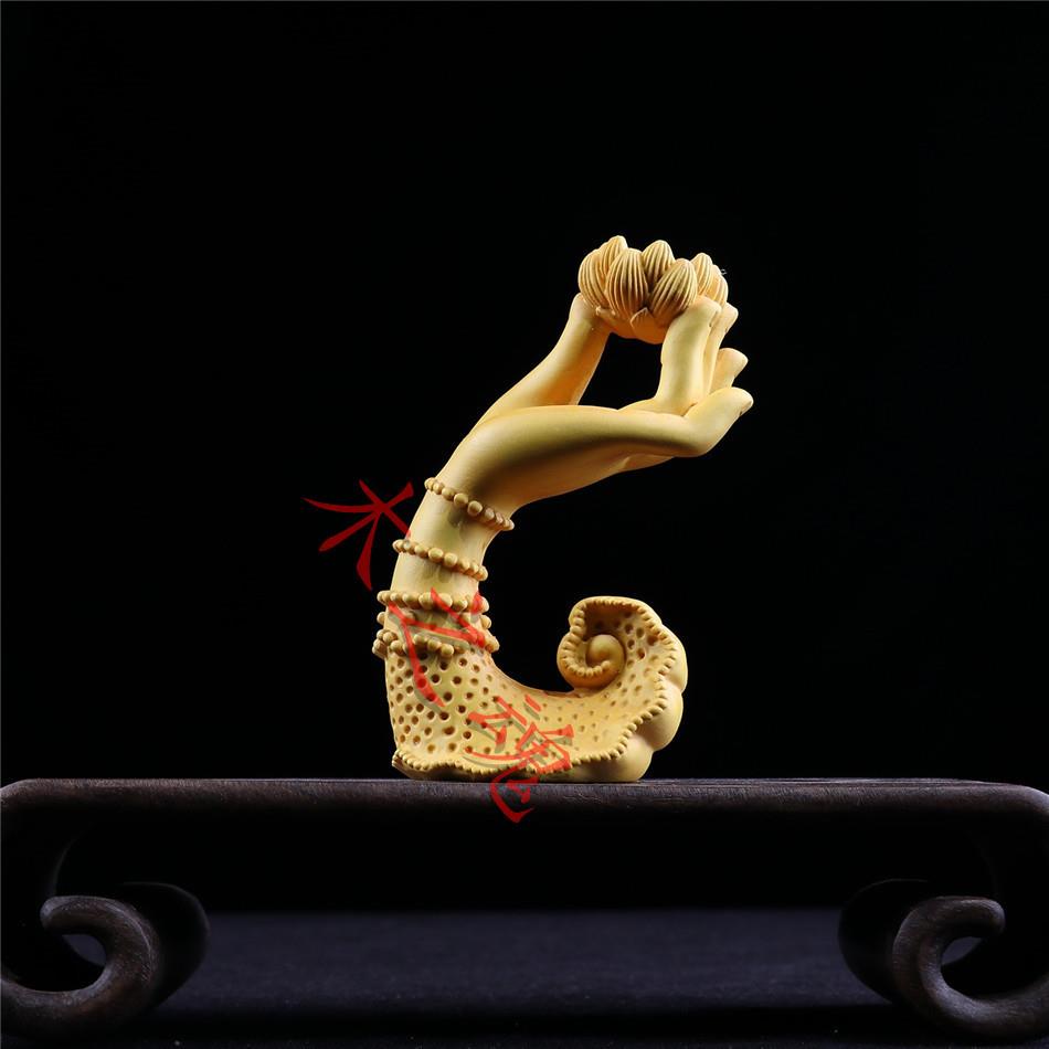 黄杨木佛手莲花装饰品莲花手香插茶道香道工艺品禅意雕刻装饰摆件