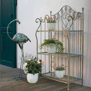 Green Dark Cast Flower Shelf Iron Rack Art