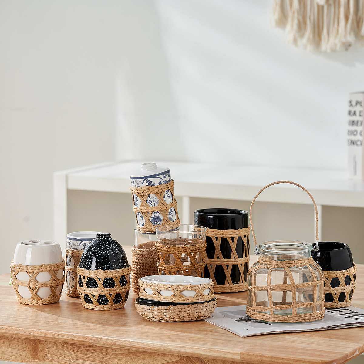 跨境复古草编工艺瓶套家居日用玻璃瓶保护网套纯手工编织玻璃套,模玩/动漫/周边/娃圈三坑/桌游,模型制作工具/辅料耗材,淘宝优惠券,粉丝福利购,淘宝优惠卷