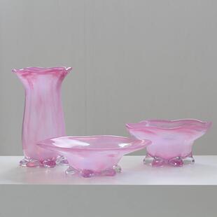 简约现代新品落地玻璃花瓶花盆喇叭口果盘家居软装设计台面摆件