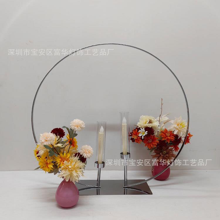 跨境创意婚庆道具铁艺烛台摆件 婚礼派对活动装饰圆形桌面2头烛台