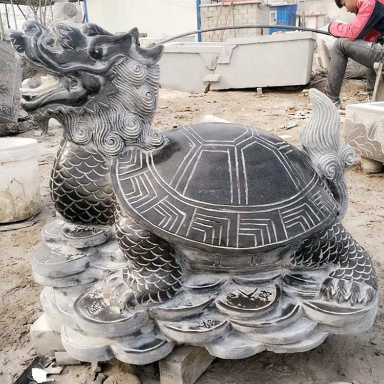 石雕龙头乌龟大理石龙头乌龟摆件水池龙龟雕刻庭院装饰