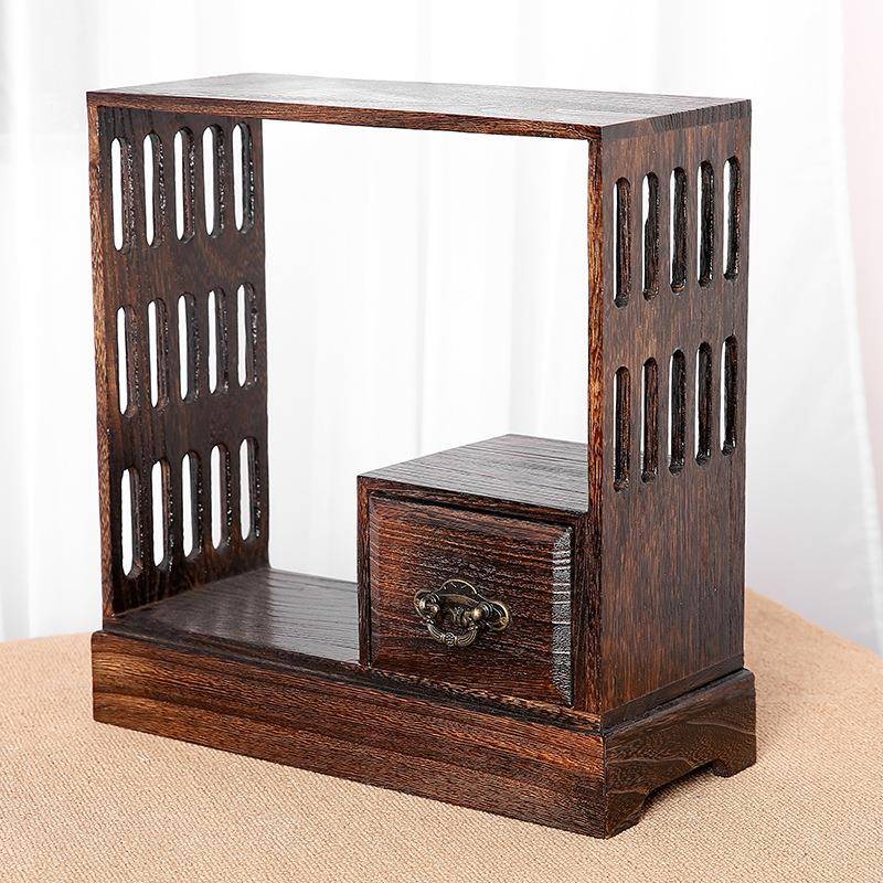 日式烧桐木茶棚茶道零配实木收纳盒置物架桌面小花架盆栽架博古架