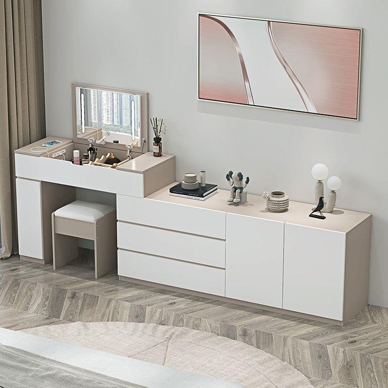 梳妆台收纳柜一体实木轻奢翻盖卧室化妆桌多功能床尾柜电视柜