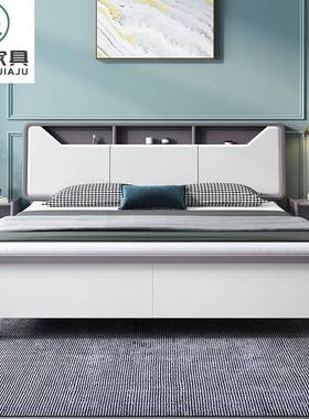 白色实木床1.8米双人床现代简约1.5m主卧家用经济型储物高箱婚床