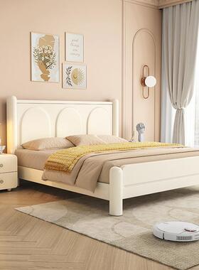 法式奶油风白色1.8m实木床简约现代主卧1.5m双人床小户型储物婚床