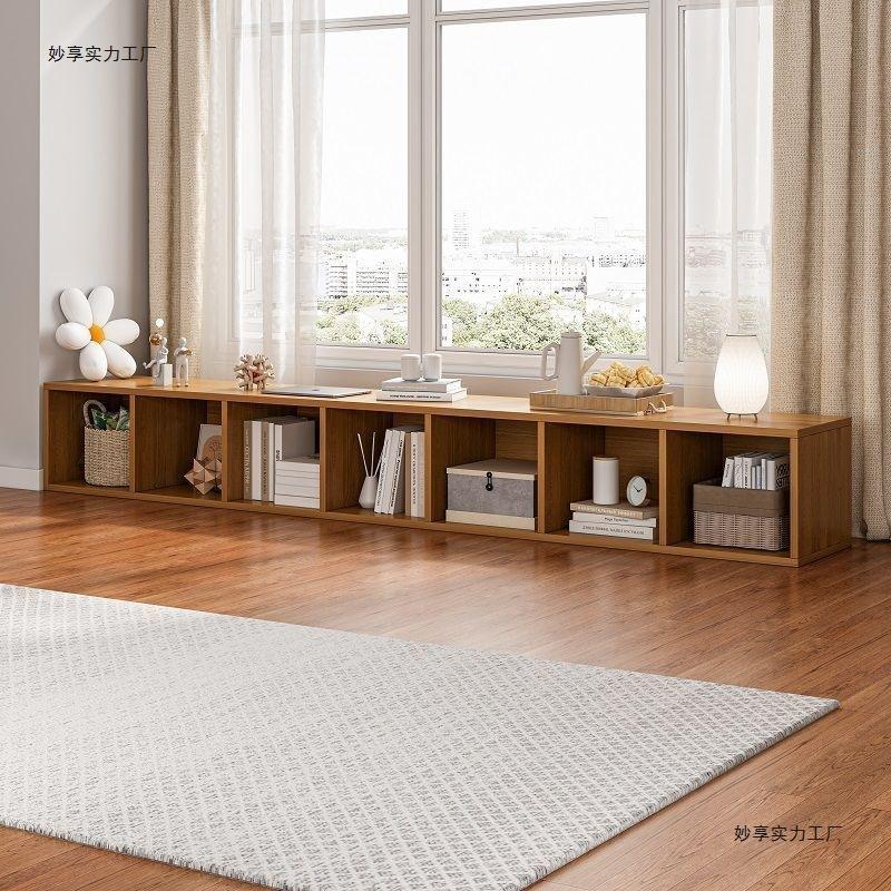 简易实木书架落地置物架简约格子柜矮书柜家用客厅储物柜电视柜子