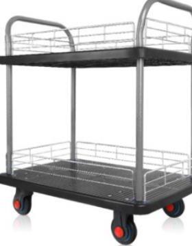 【折扣价】黑色双层平板车小推车手推车小拖车工具车理货车