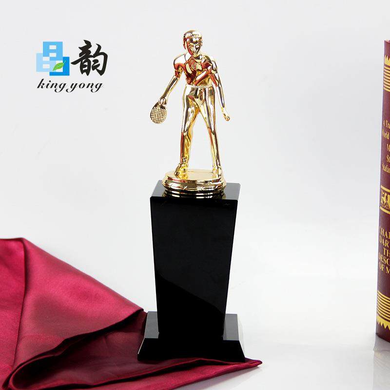 企业学校乒乓球比赛运动会颁奖刻字制作水晶金属奖品奖杯源头厂家