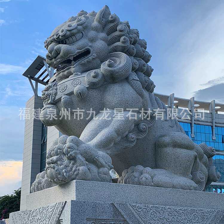 廠家花崗岩石雕獅子壹對看門擺件寺廟宗祠祠堂寺院公司青石石獅子
