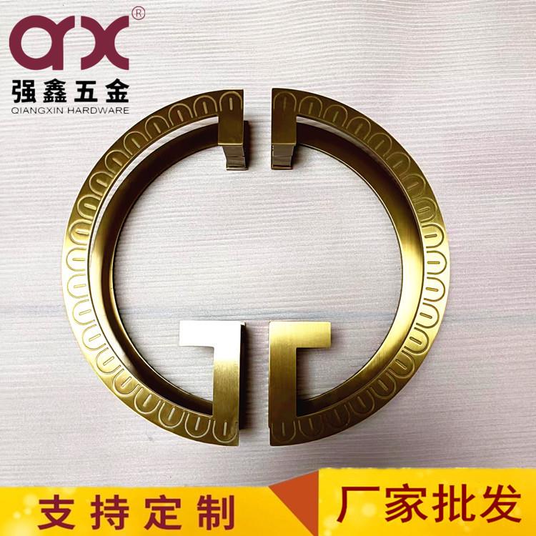 酒店罗马太阳风不锈钢黄古铜金色字母牛角弓形隐形门把手工厂定做