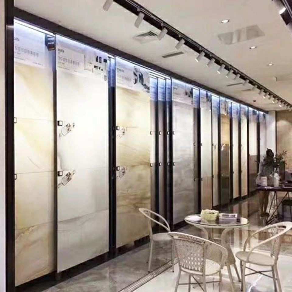 瓷砖展架 推拉调节大板岩板架子 陶瓷样板展示架 地轨伸缩柜展架