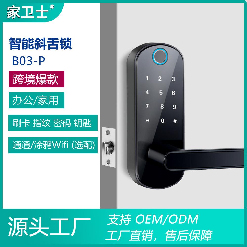 海外热销智能指纹密码斜舌锁单舌IC卡刷卡小锁外贸球形锁智能门锁